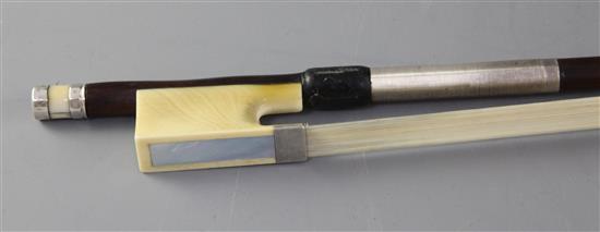A Dodd silver and ivory mounted cello bow, 27.5in.